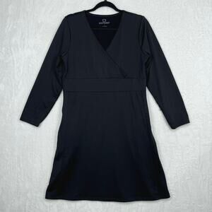 ScotteVest Daphne Dress Faux Wrap Fleece Lined‎ Black Long Sleeve Large Travel